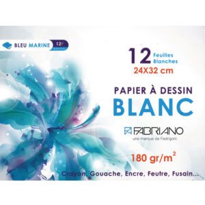 Papier à dessin 180g BLANC 24*32 BLEU MARINE